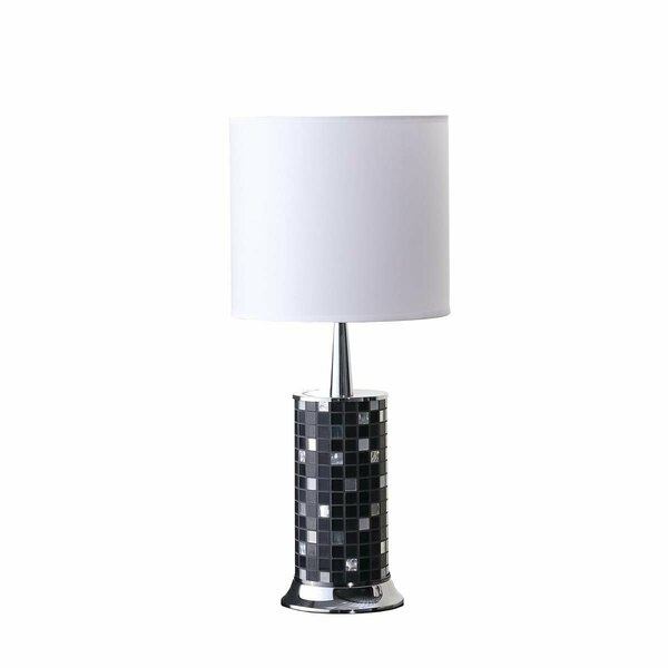 Ore International 24 in. Jon Chrome Bohemian Black Glass Mosaic Modern Pillar Table Lamp HBL2117